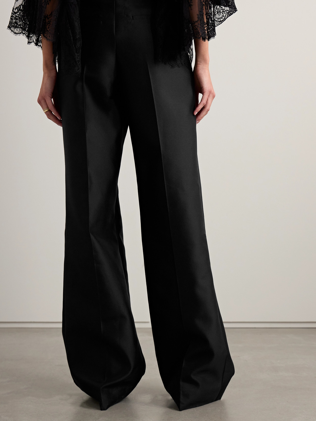 Zimmermann Pleated Silk And Wool-blend Twill Wide-leg Pants In Black