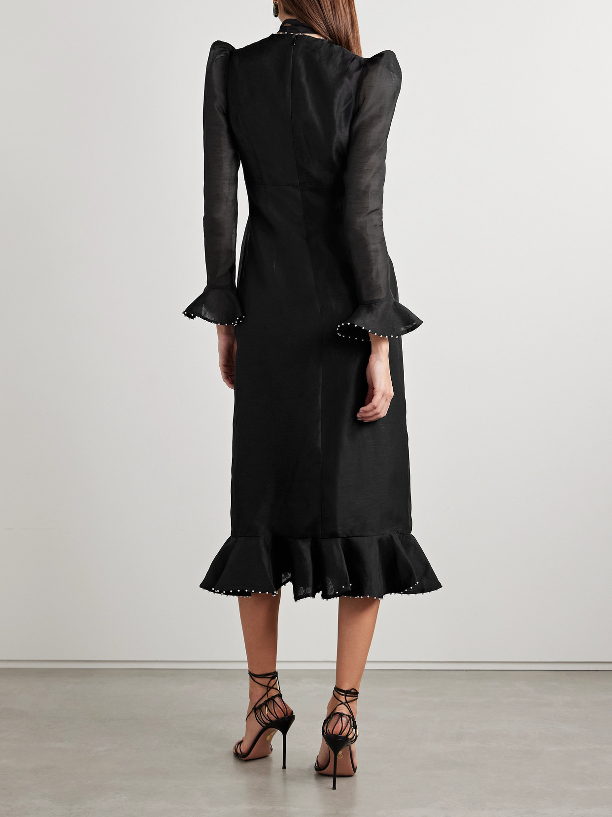 Zimmermann Crush Embellished Linen And Silk-blend Midi Dress In Black