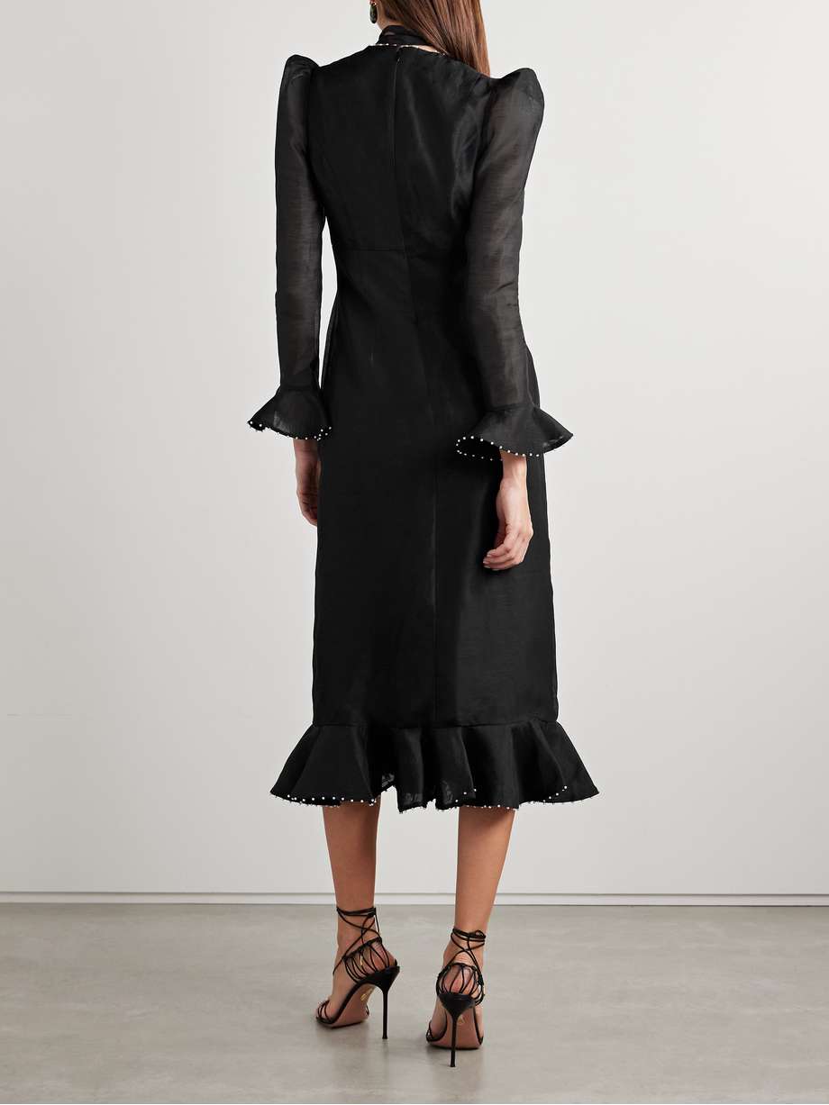 crush embellished linen and silk-blend midi dress