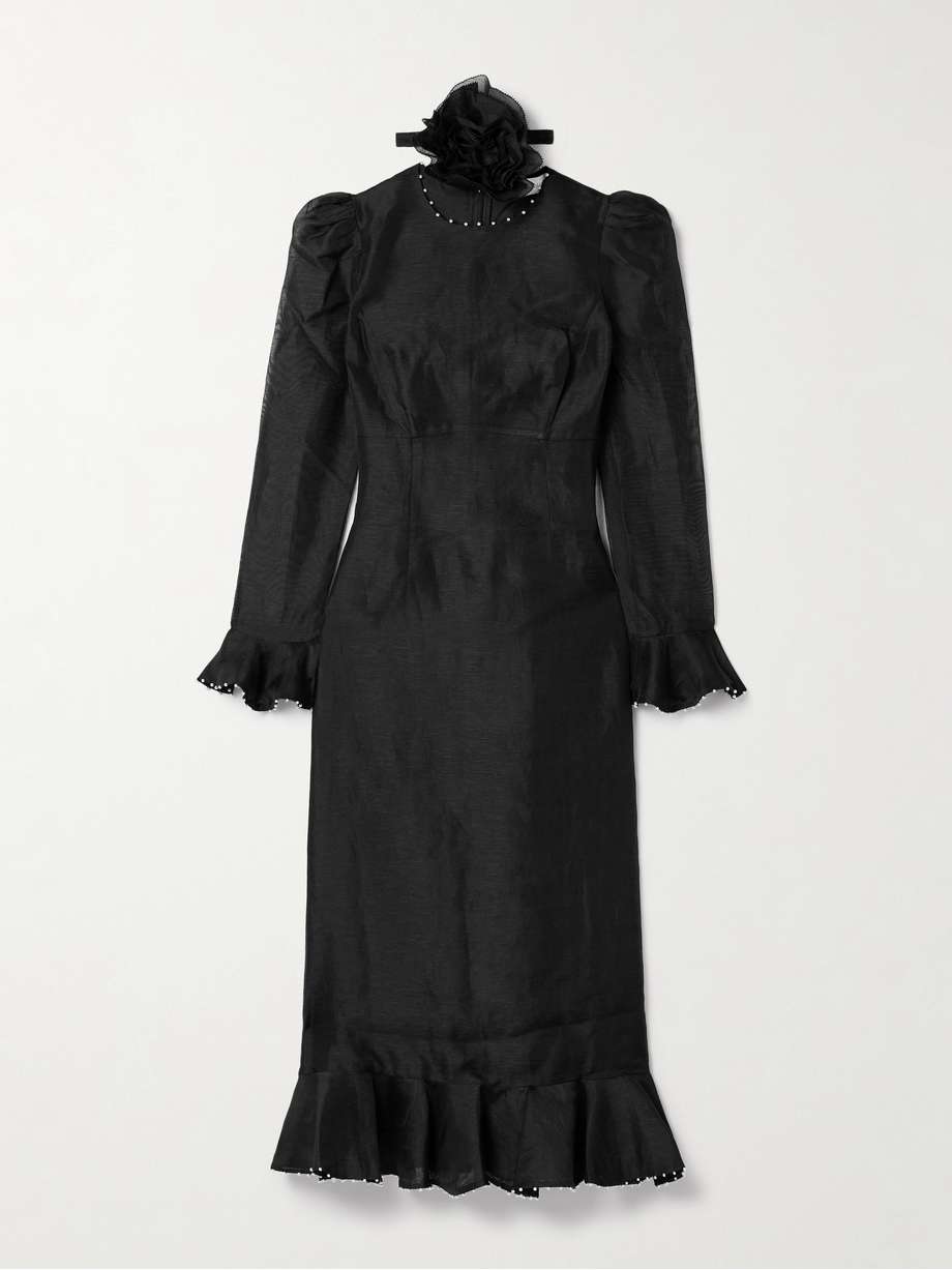 crush embellished linen and silk-blend midi dress
