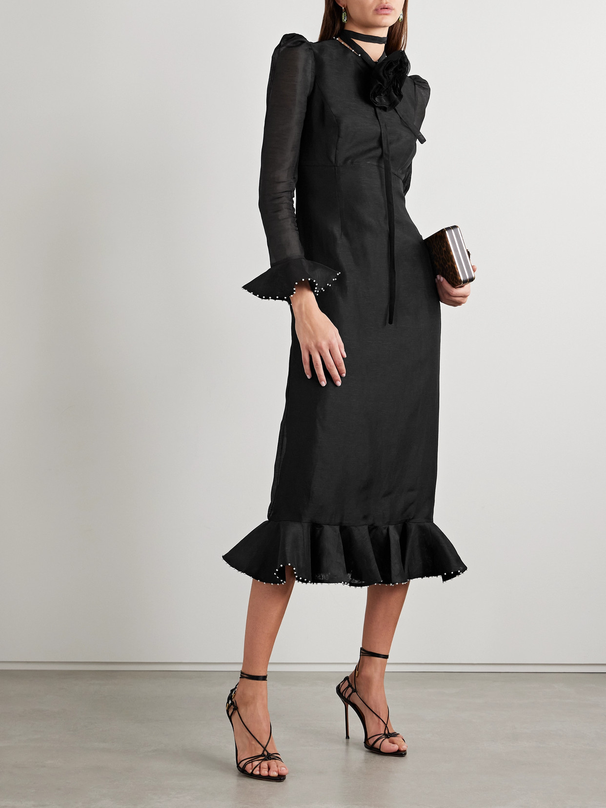 Zimmermann Crush Embellished Linen And Silk-blend Midi Dress In Black