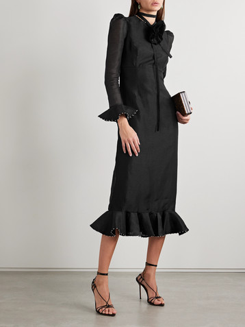 Zimmermann Crush embellished linen and silk-blend midi dress