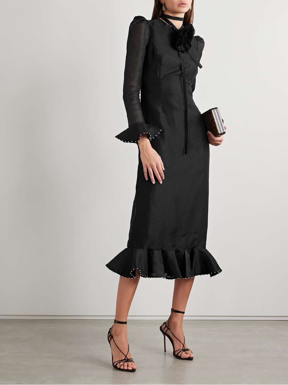 crush embellished linen and silk-blend midi dress