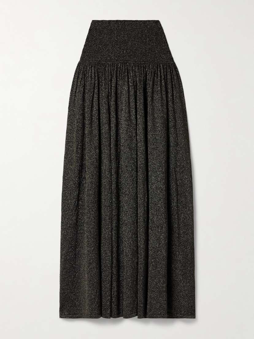 Zimmermann Crush Gathered Metallic Stretch-knit Midi Skirt