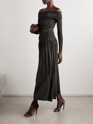 Zimmermann Crush gathered metallic stretch-knit midi skirt