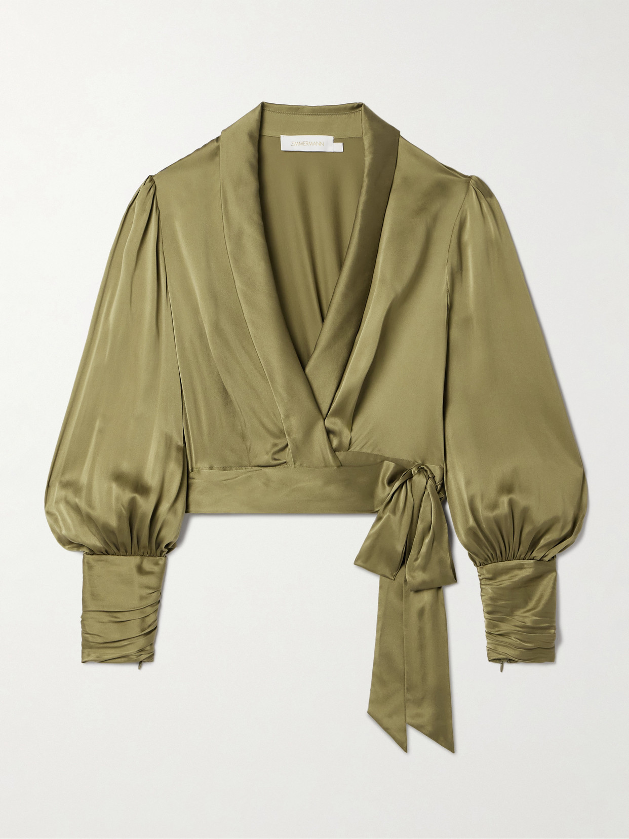 Zimmermann Zimmerman Pleated Washed Wrap Blouse In Beige Silk In Green