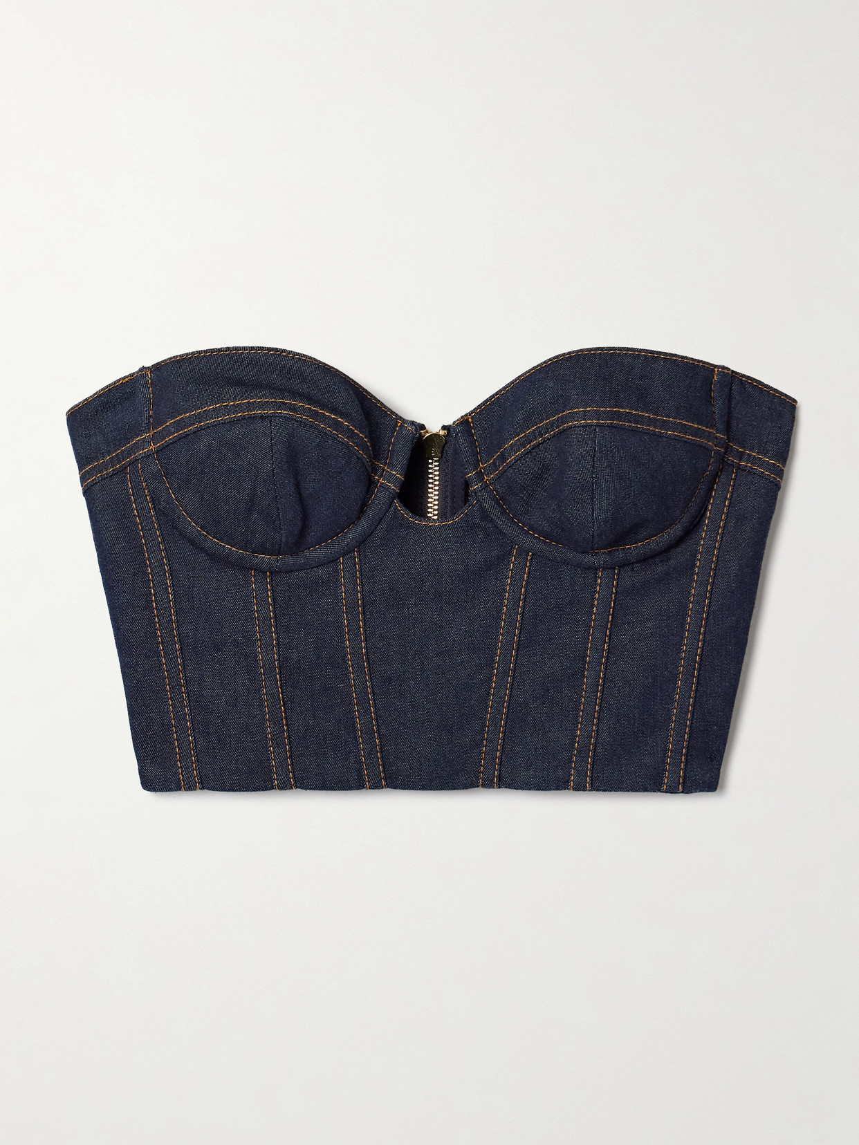 Zimmermann Crush Cropped Denim Bustier Top In Blue