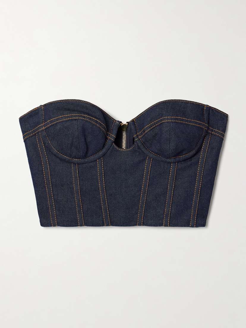 Zimmermann Crush Cropped Denim Bustier Top