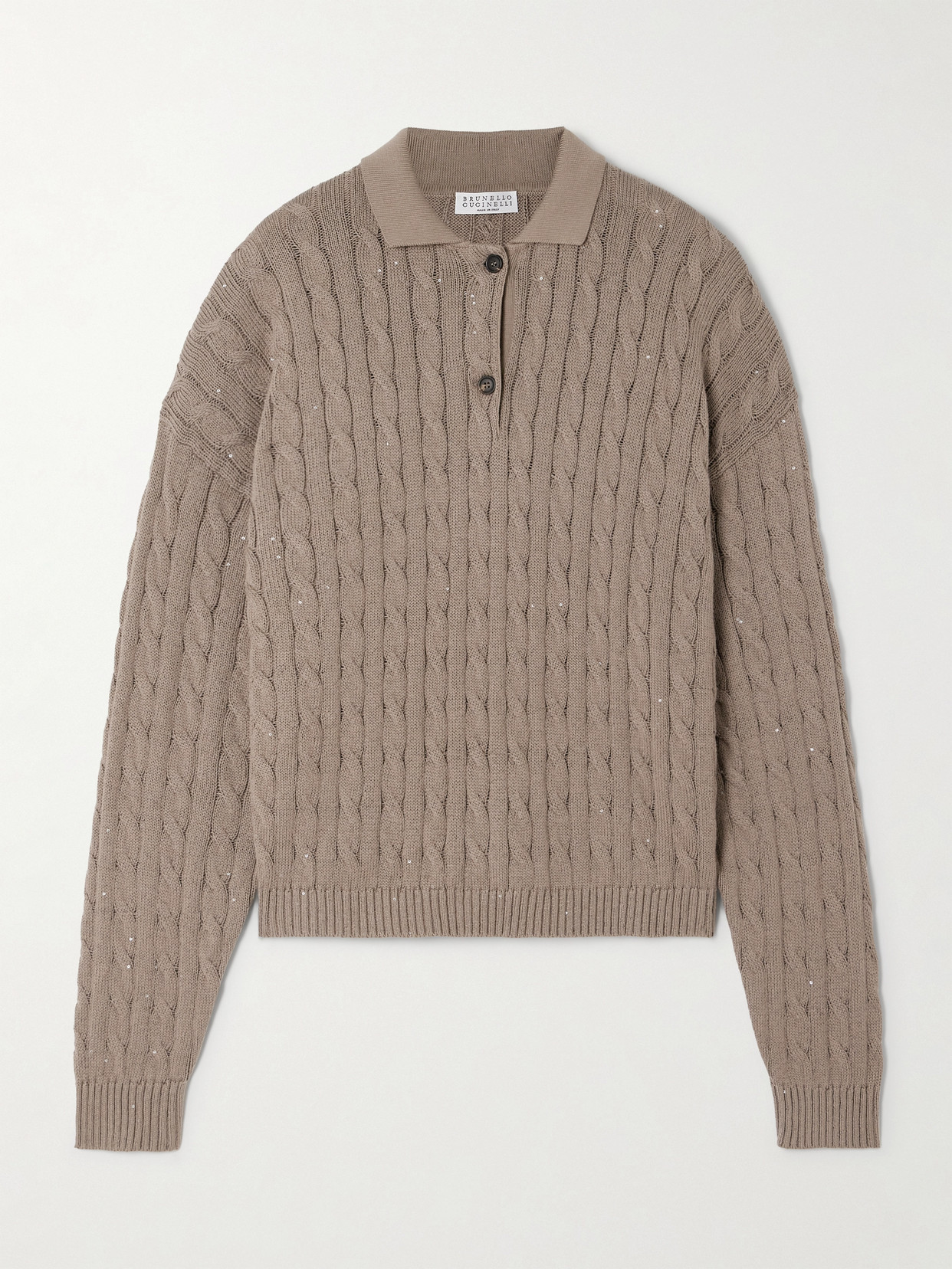 Brunello Cucinelli Sequined Cable-knit Cotton-blend Sweater In Neutrals