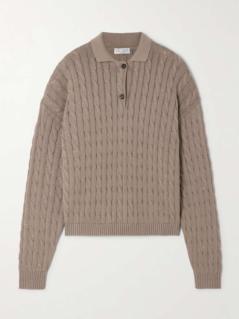 Brunello Cucinelli Sequined Cable-knit Cotton-blend Sweater