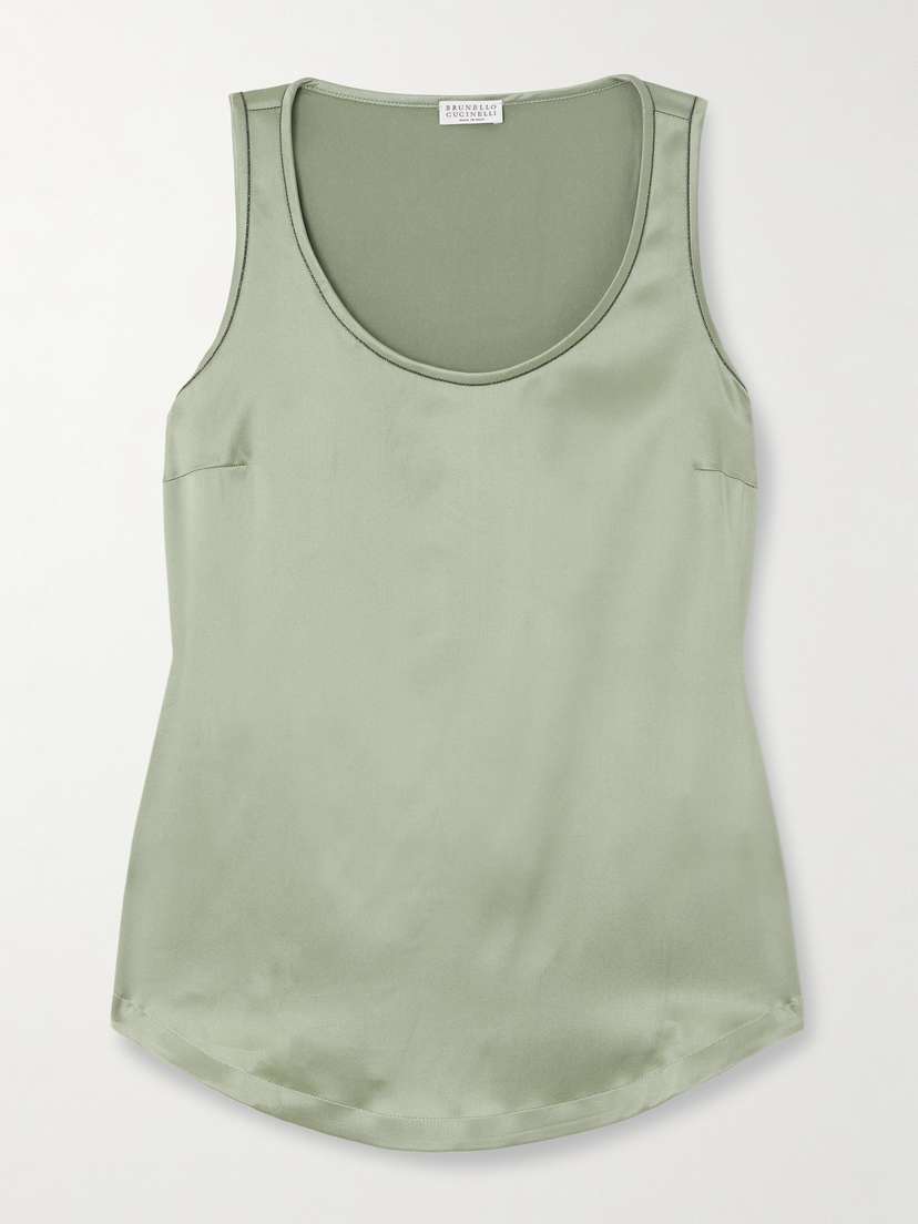 Brunello Cucinelli Bead-embellished Silk-satin Tank