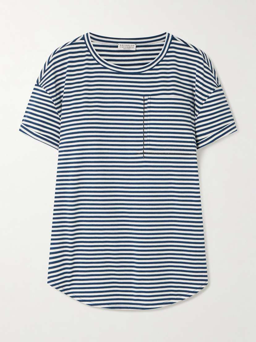 Brunello Cucinelli Bead-embellished Striped Cotton-jersey T-shirt