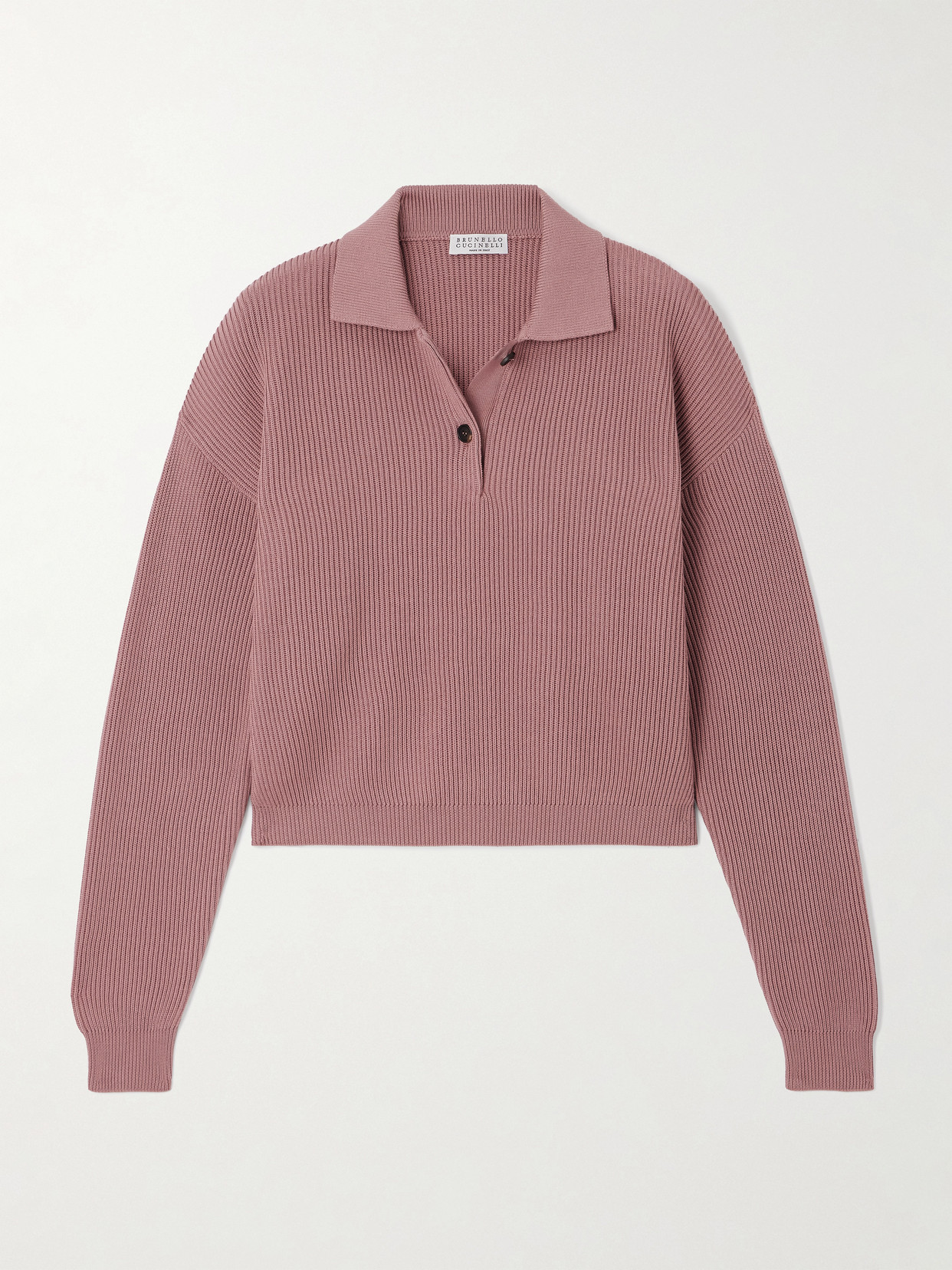 Brunello Cucinelli Bead-embellished Ribbed Cotton Sweater In Pink