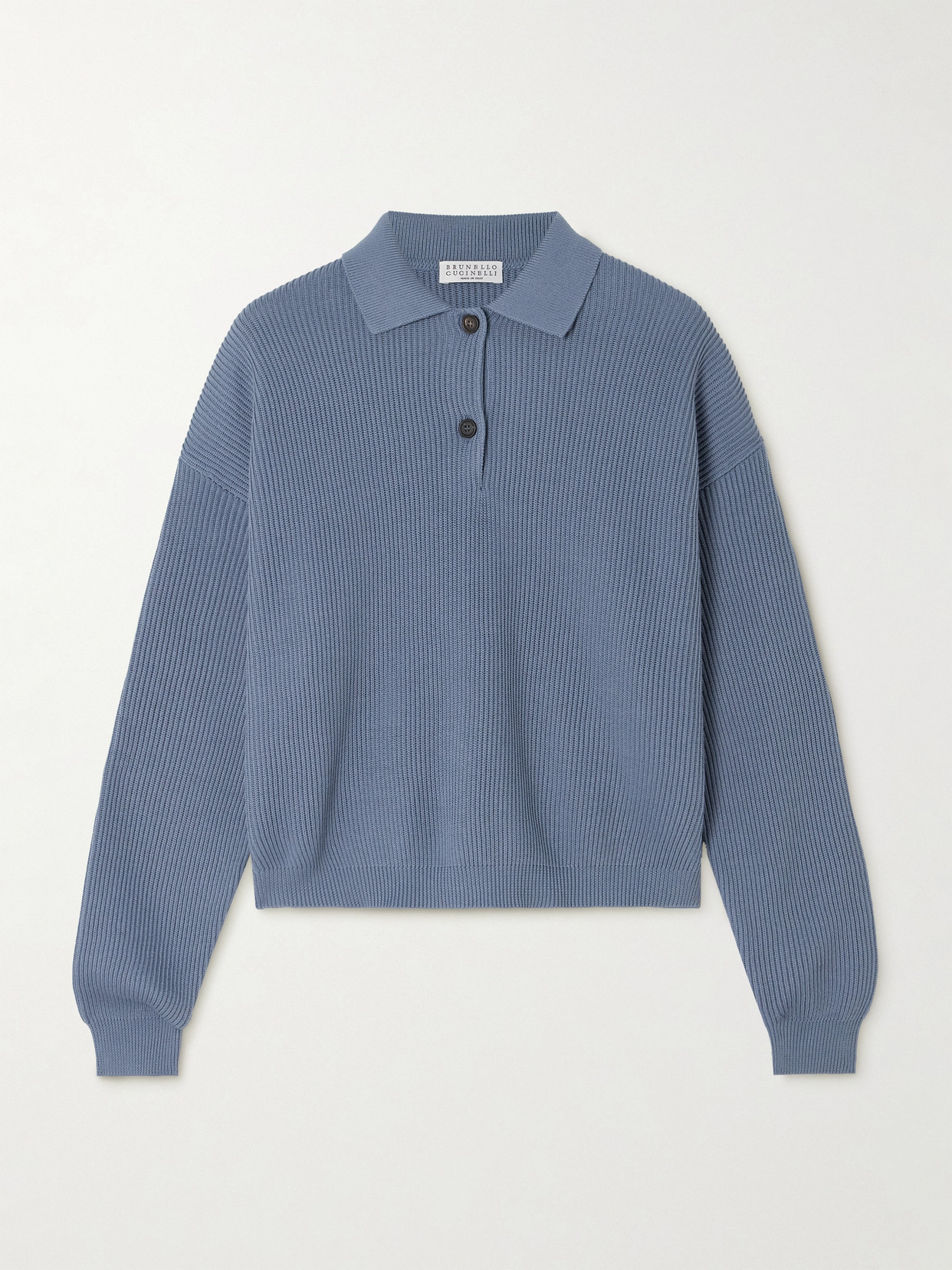 Brunello Cucinelli Bead-embellished Ribbed Cotton Sweater In Blue