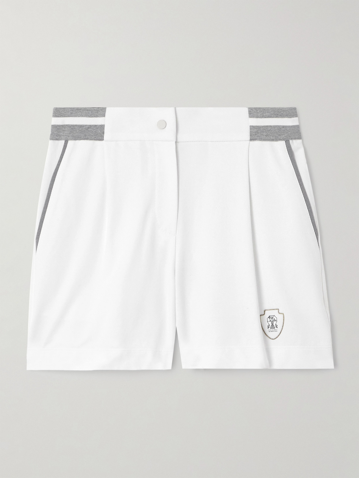 Brunello Cucinelli Embroidered Stretch-cotton Jersey Tennis Shorts In White