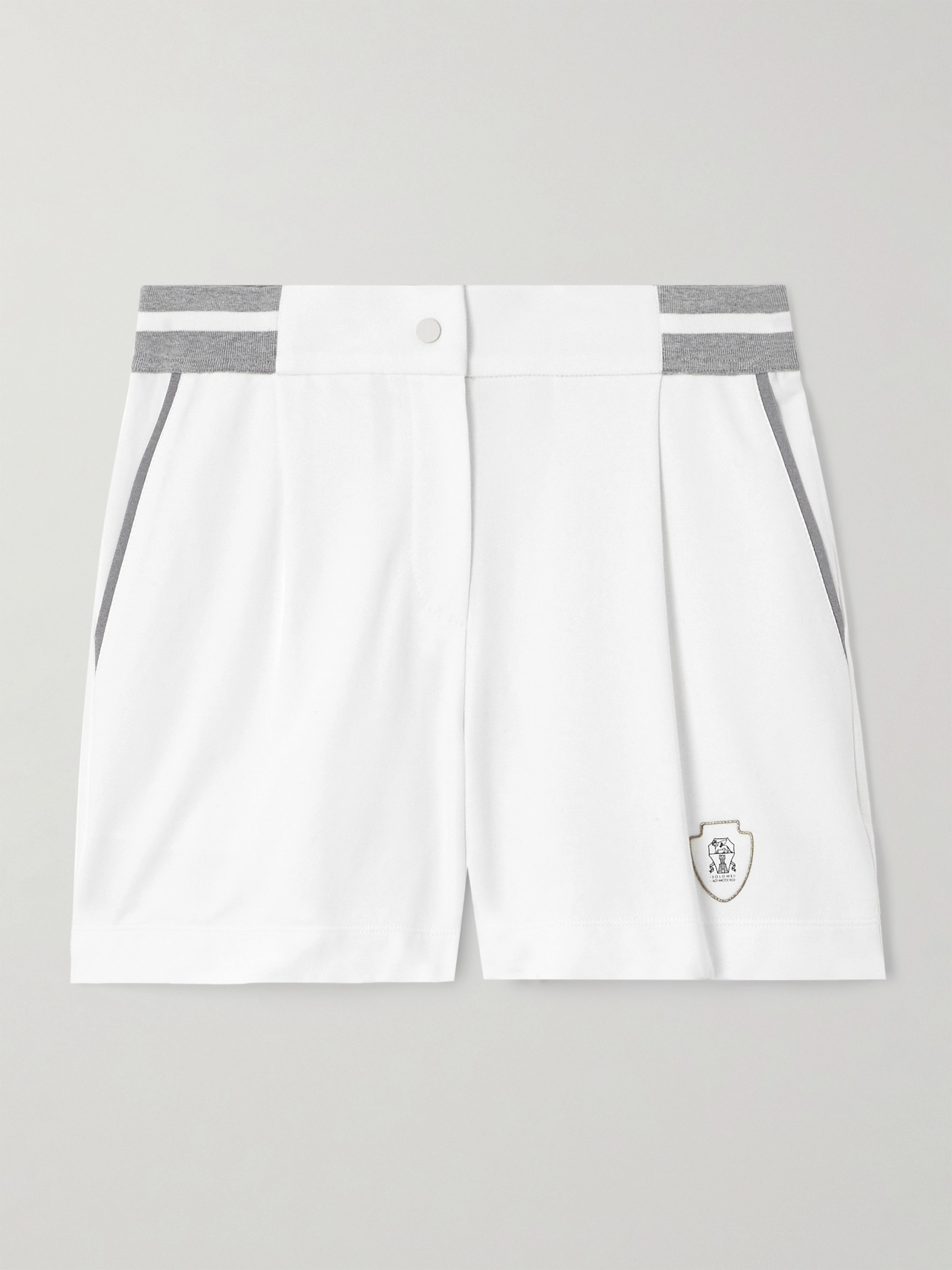 Brunello Cucinelli Embroidered stretch-cotton jersey tennis shorts thumbnail