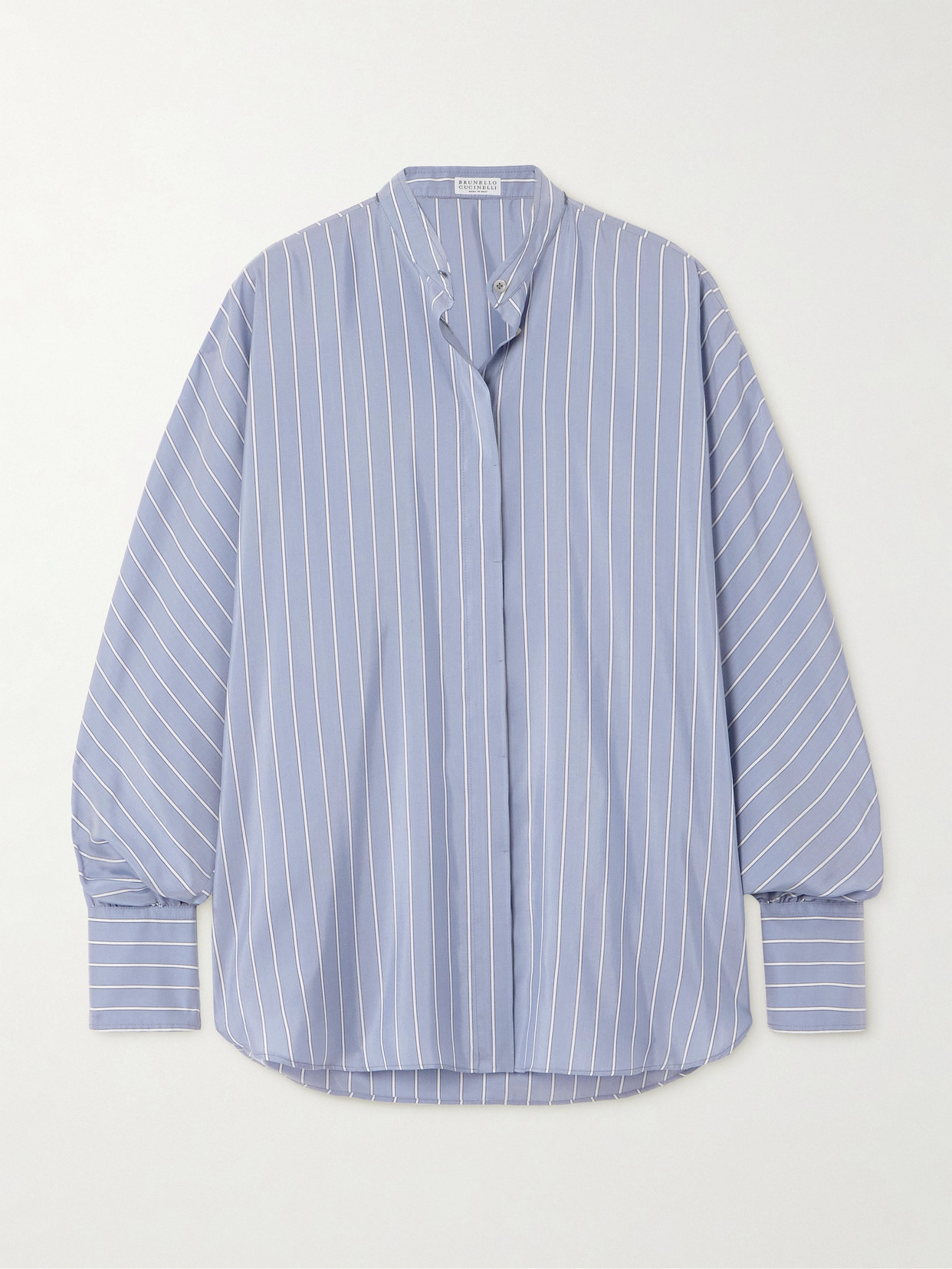 Brunello Cucinelli Striped Silk Shirt In Blue