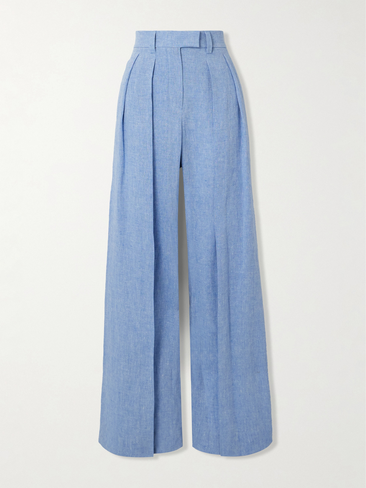 Brunello Cucinelli Pleated Linen-blend Wide-leg Pants In Blue