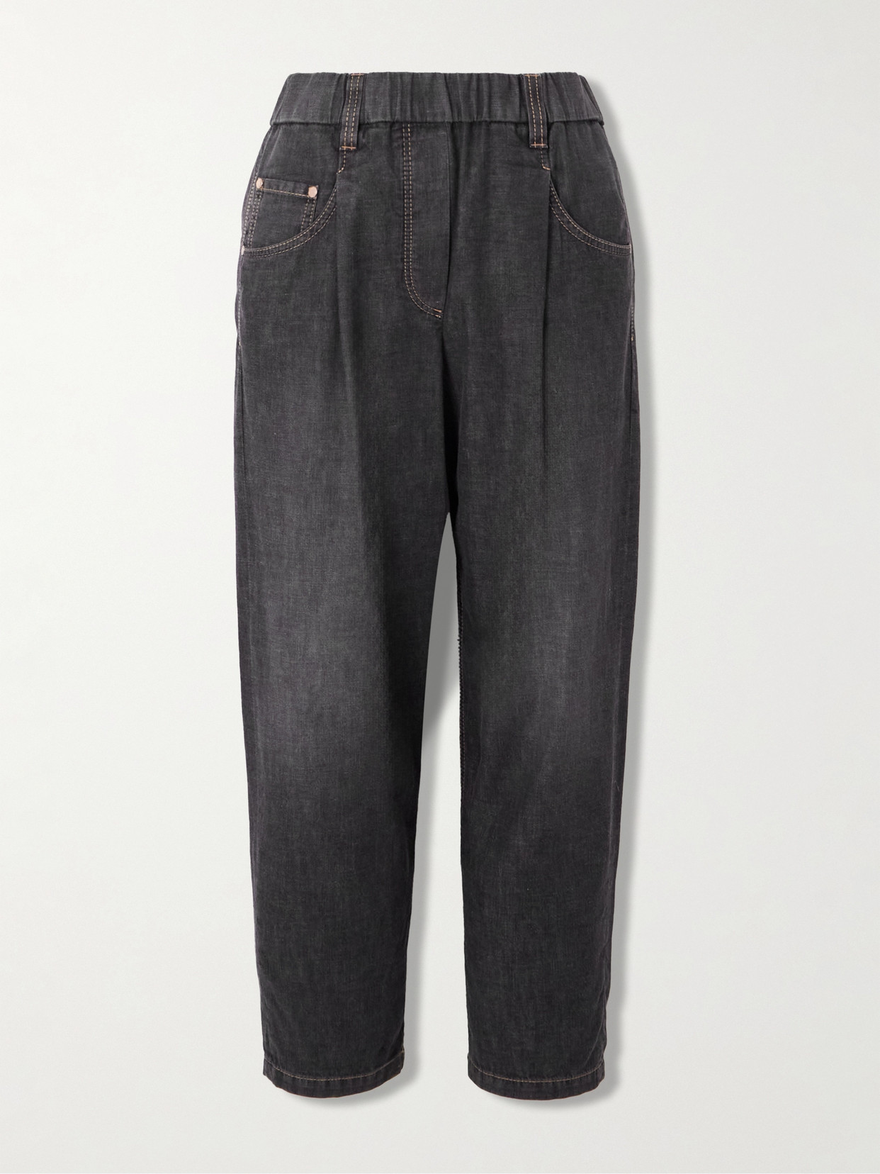 Brunello Cucinelli Pleated Denim Tapered Jeans In Blue