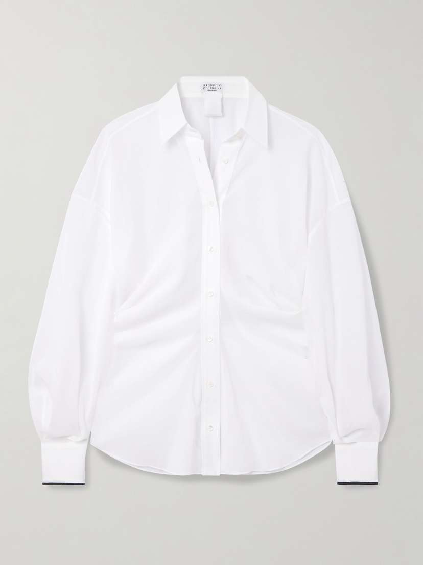 Brunello Cucinelli Bead-embellished Gathered Cotton-voile Shirt