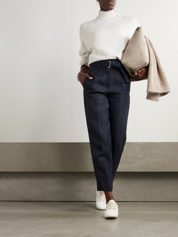 Brunello Cucinelli Belted cropped belted linen-twill tapered pants