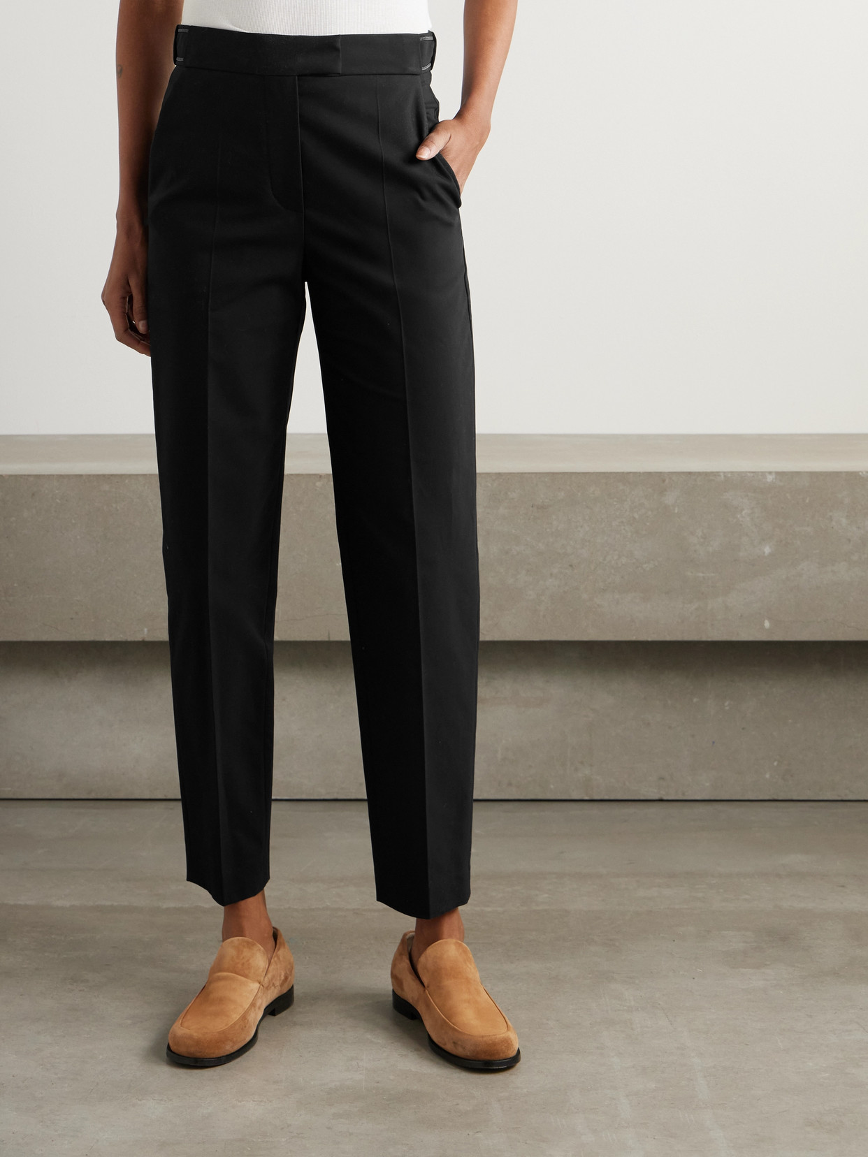 Brunello Cucinelli Cotton-blend Twill Tapered Pants In Black
