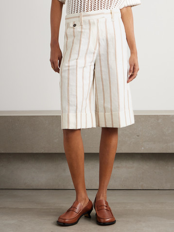 Brunello Cucinelli Pinstriped linen and cotton-blend shorts