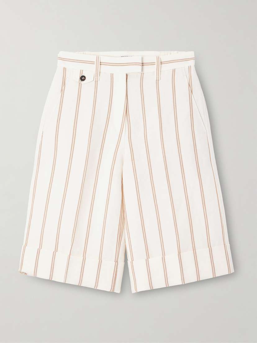 Brunello Cucinelli Pinstriped Linen And Cotton-blend Shorts
