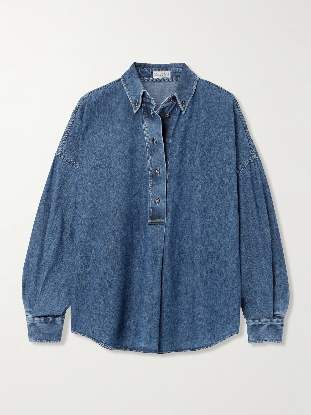 Brunello Cucinelli Bead-embellished Denim Shirt In Blue