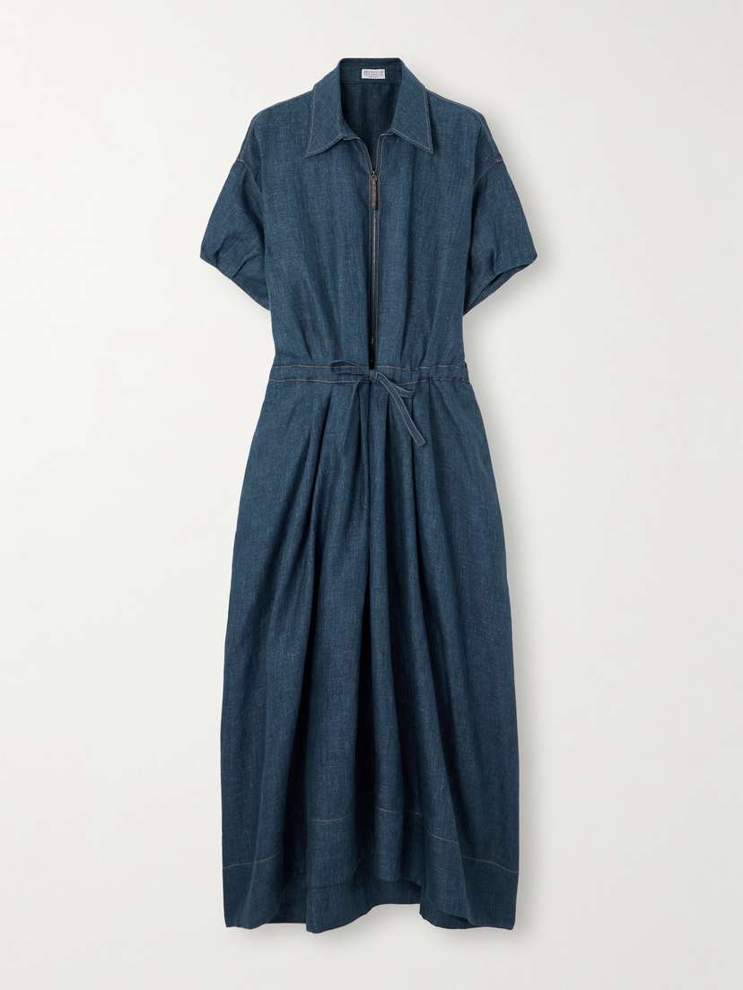 Brunello Cucinelli Belted Denim Midi Dress