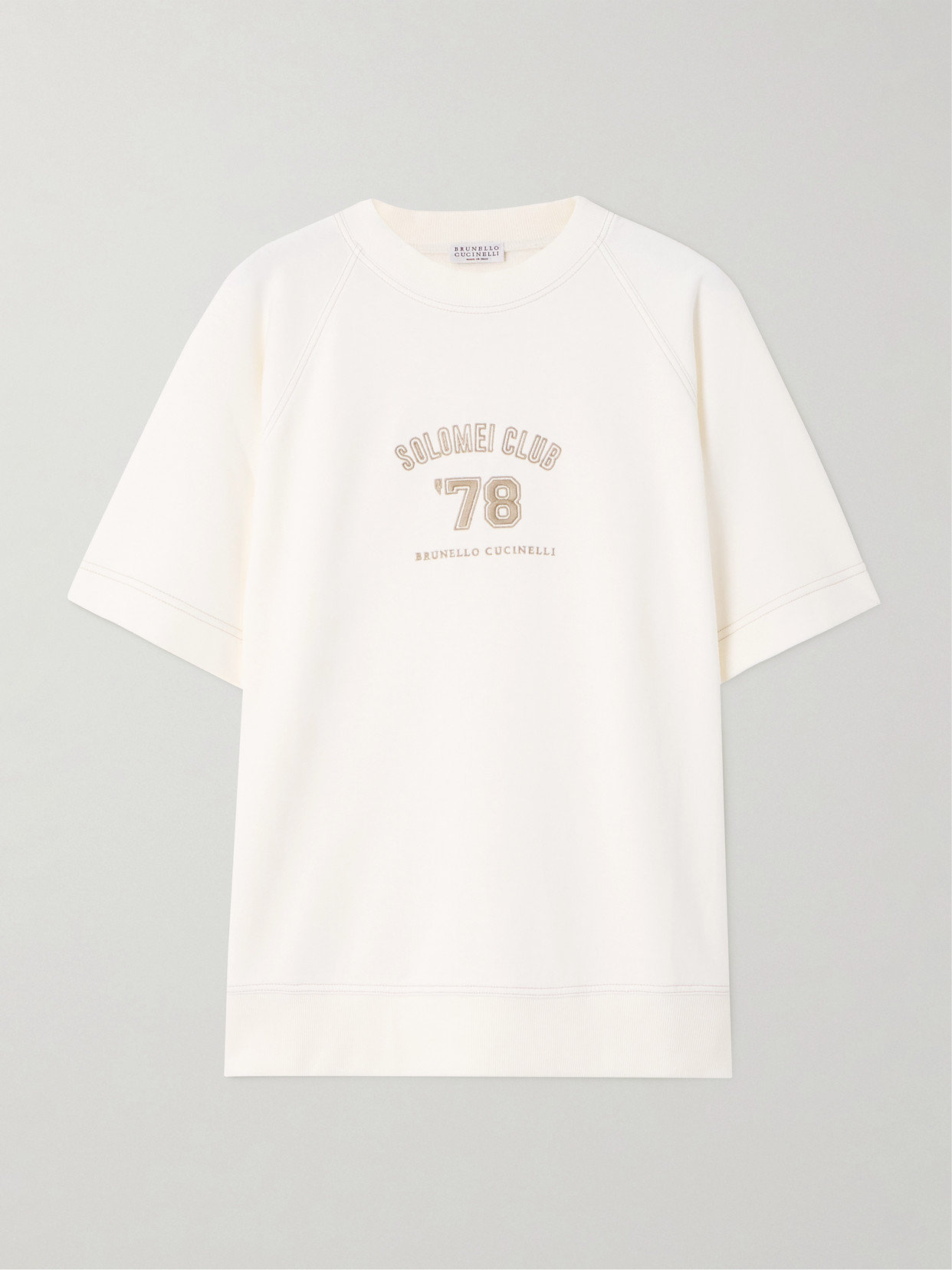 Brunello Cucinelli Embroidered Cotton-jersey T-shirt In White