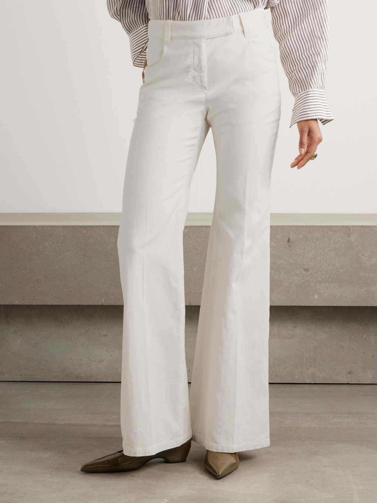 Brunello Cucinelli Cotton-blend Twill Flared Pants In Cream