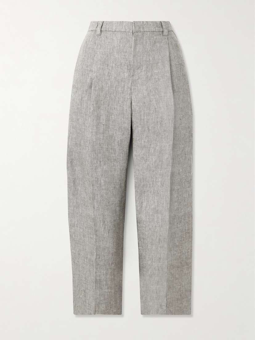 Brunello Cucinelli Cropped Pleated Hemp And Linen-blend Straight-leg Pants