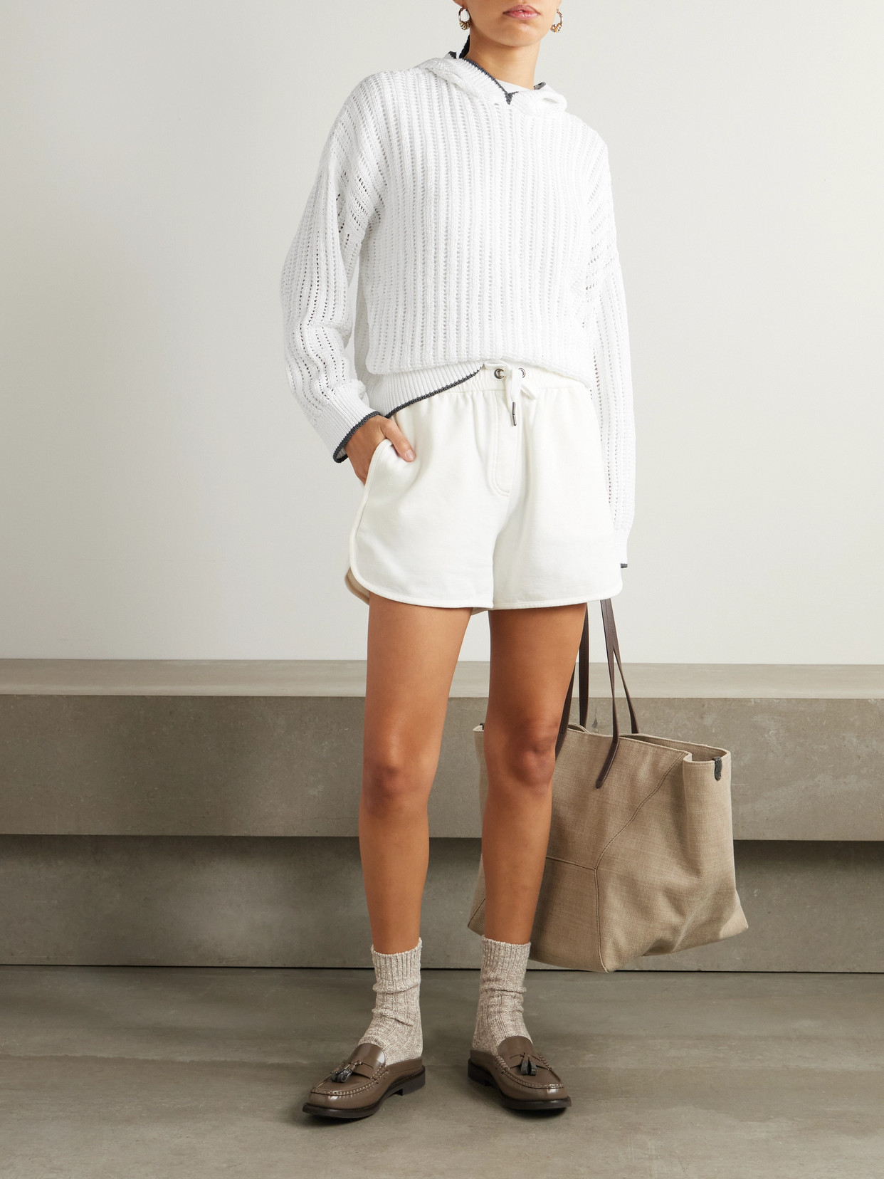 Brunello Cucinelli Elastic Drawcord Waist Shorts In White