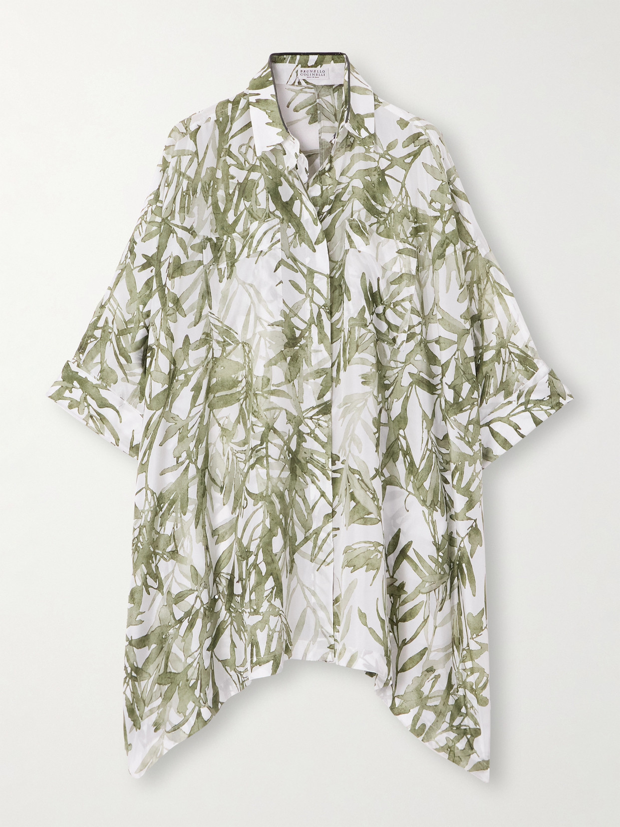 Brunello Cucinelli - Asymmetric Printed Silk-twill Shirt - Green