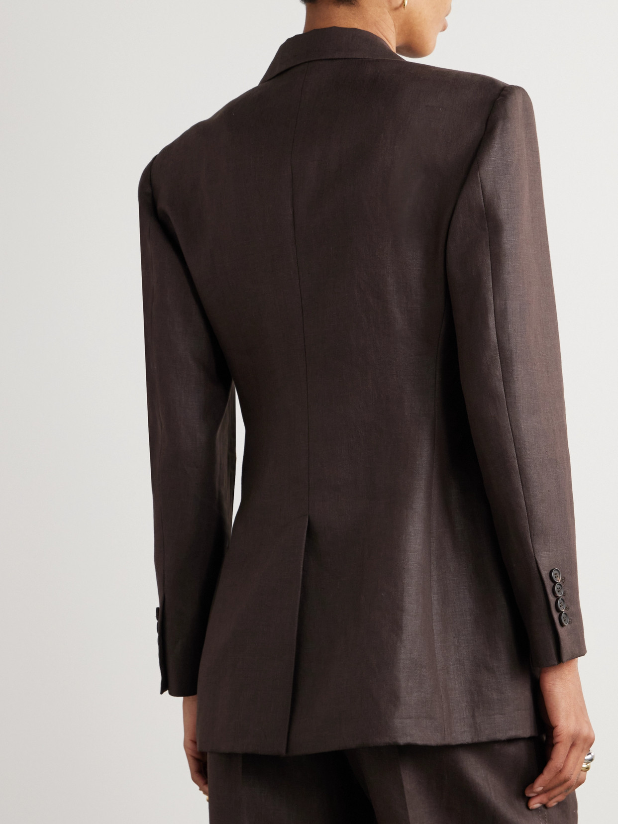 Brunello Cucinelli Double-breasted Linen Blazer In Brown