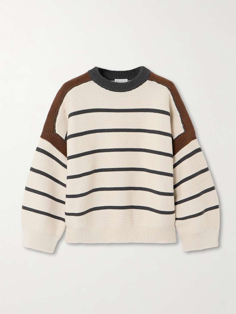 Brunello Cucinelli Bead-embellished Striped Cotton Sweater