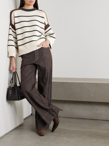 Brunello Cucinelli Bead-embellished striped cotton sweater