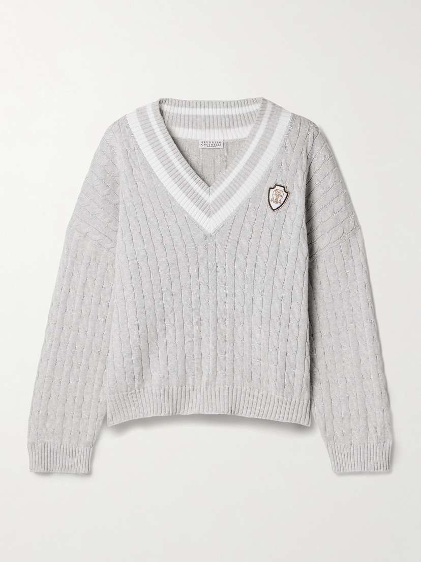 Brunello Cucinelli Oversized Appliquéd Cable-knit Cotton Sweater