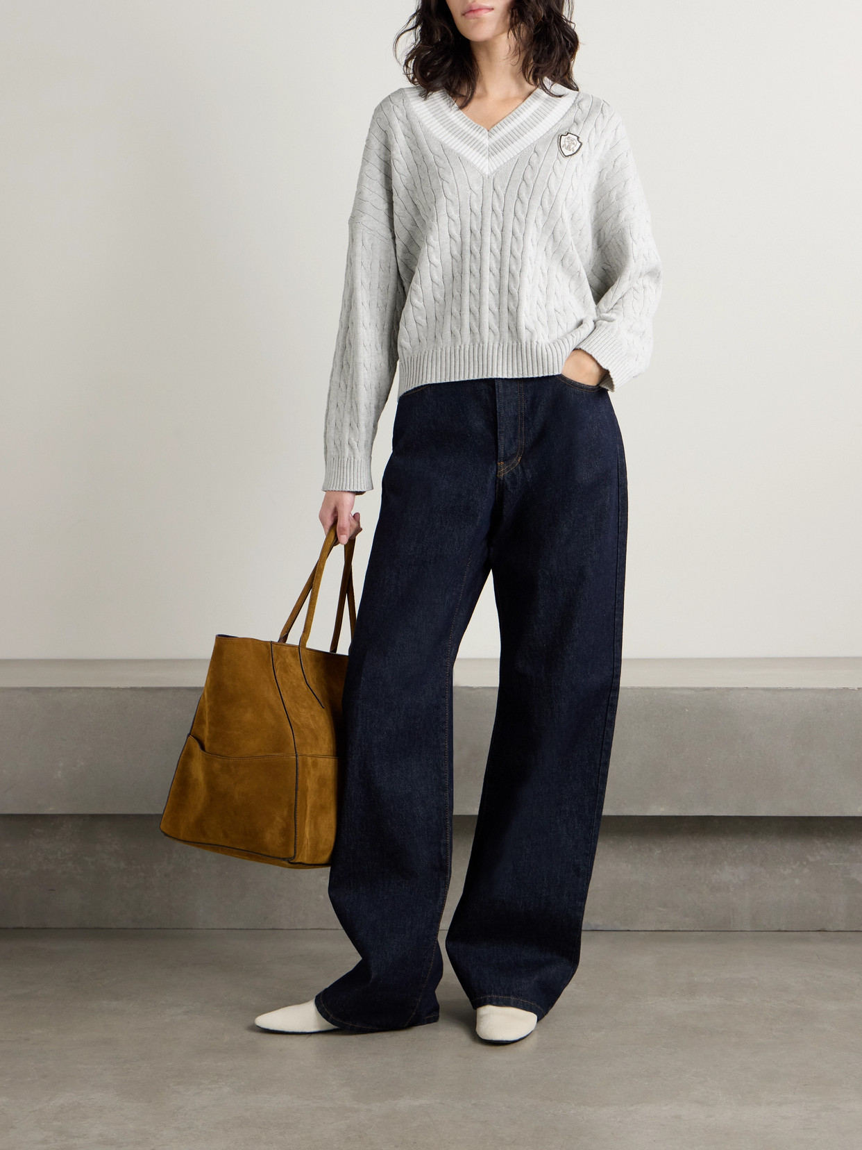 Brunello Cucinelli Cotton Cable Knit Sweater Sweaters And Cardigans Gray In Gray