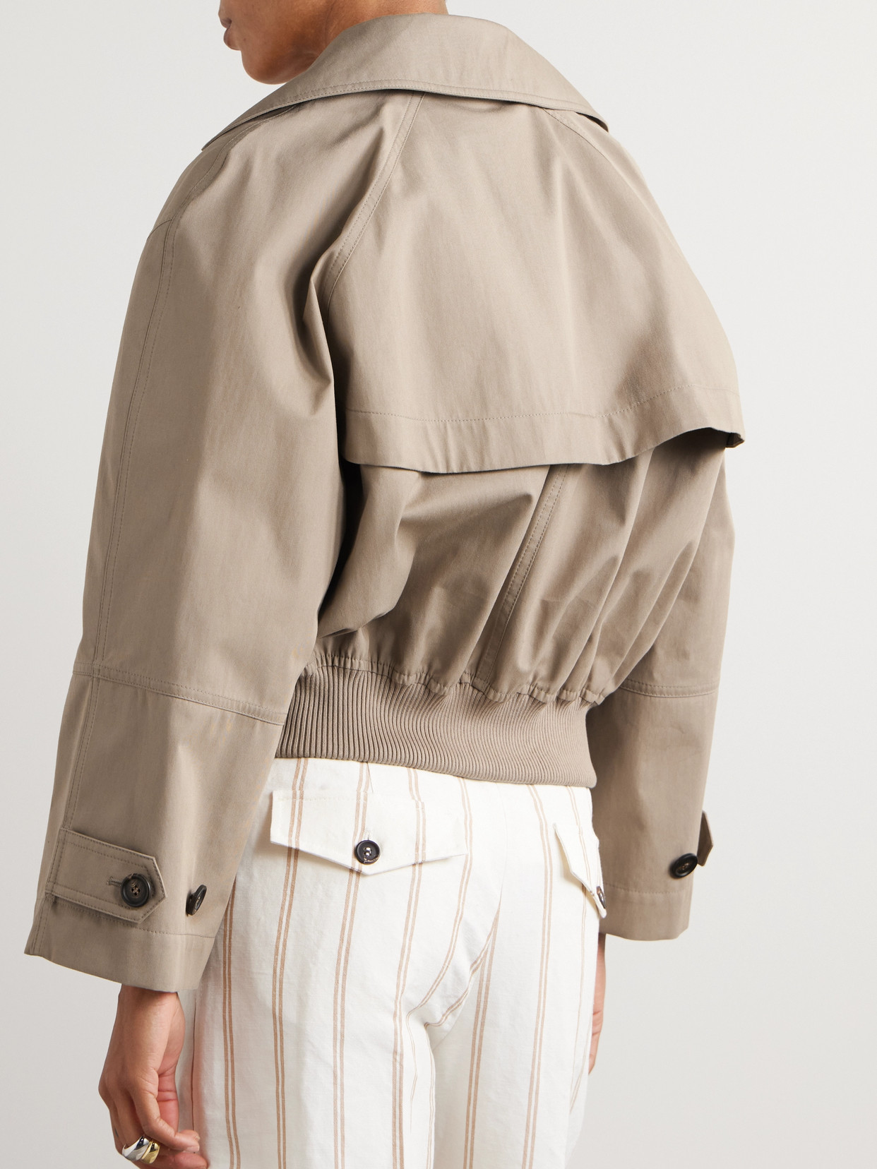 Brunello Cucinelli Double-breasted Cropped Cotton-blend Gabardine Trench Coat In Neutrals
