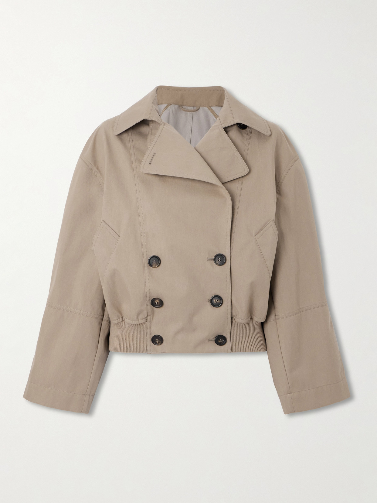 Brunello Cucinelli Double-breasted Cropped Cotton-blend Gabardine Trench Coat In Neutrals