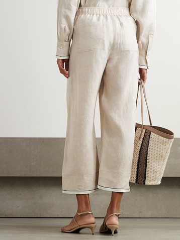 Brunello Cucinelli Cropped bead-embellished linen wide-leg pants