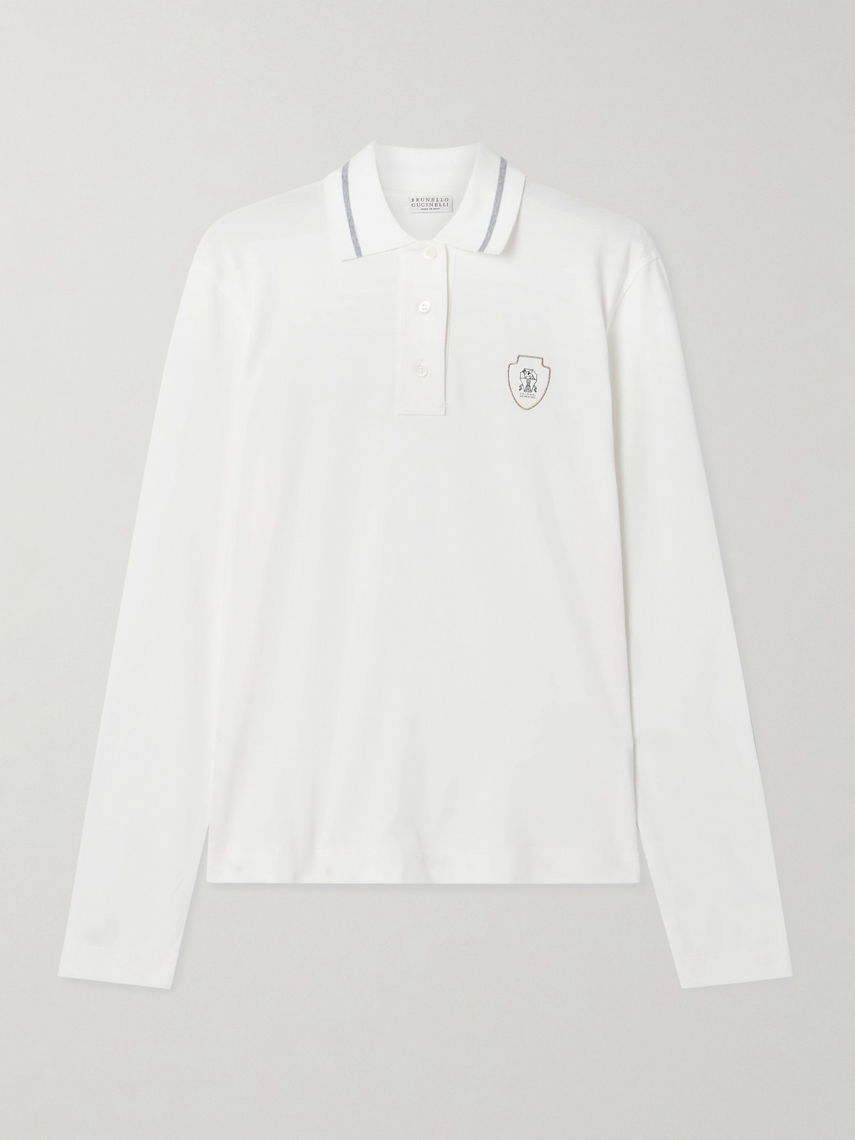 Brunello Cucinelli Printed Cotton-jersey Polo Shirt In White