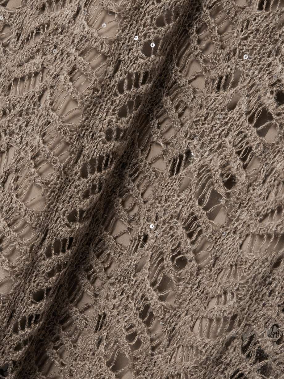 sequin-embellished open-knit linen-blend midi dress