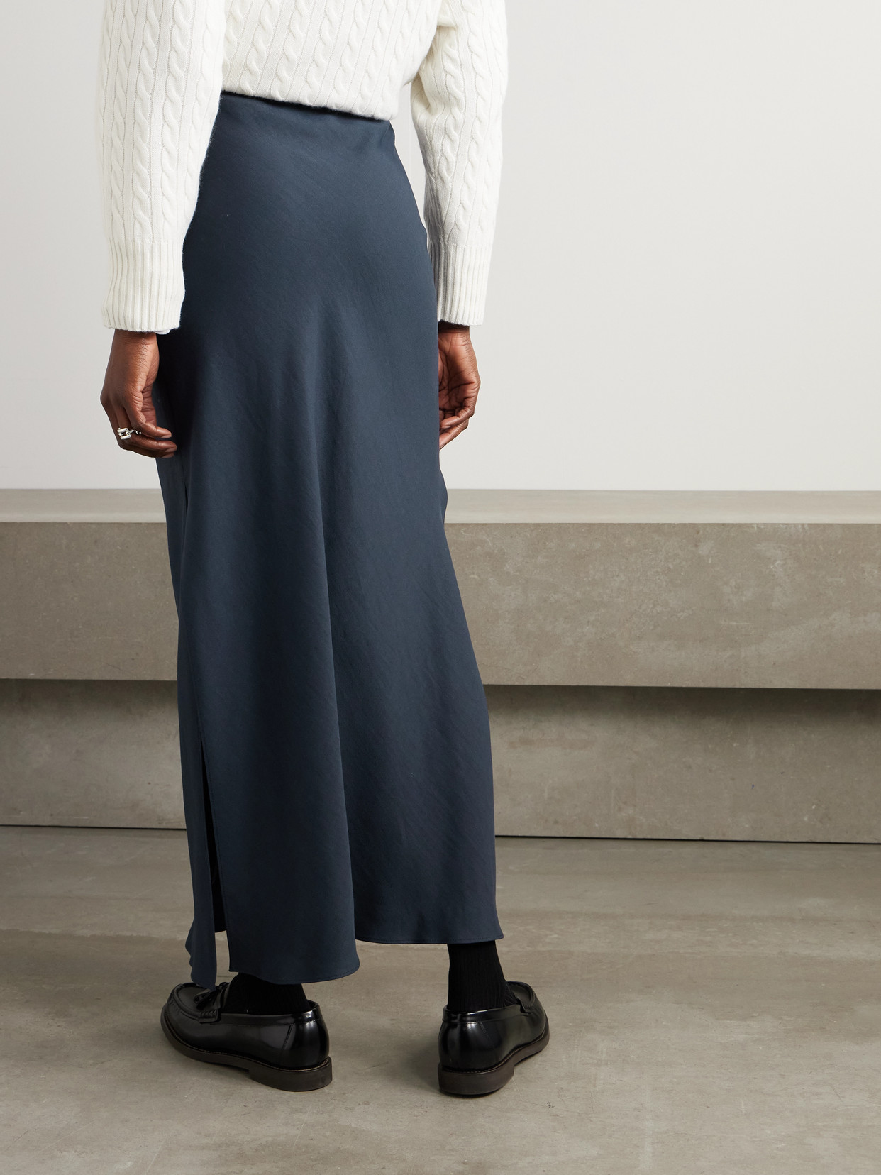 Brunello Cucinelli Crepe Maxi Skirt In Blue