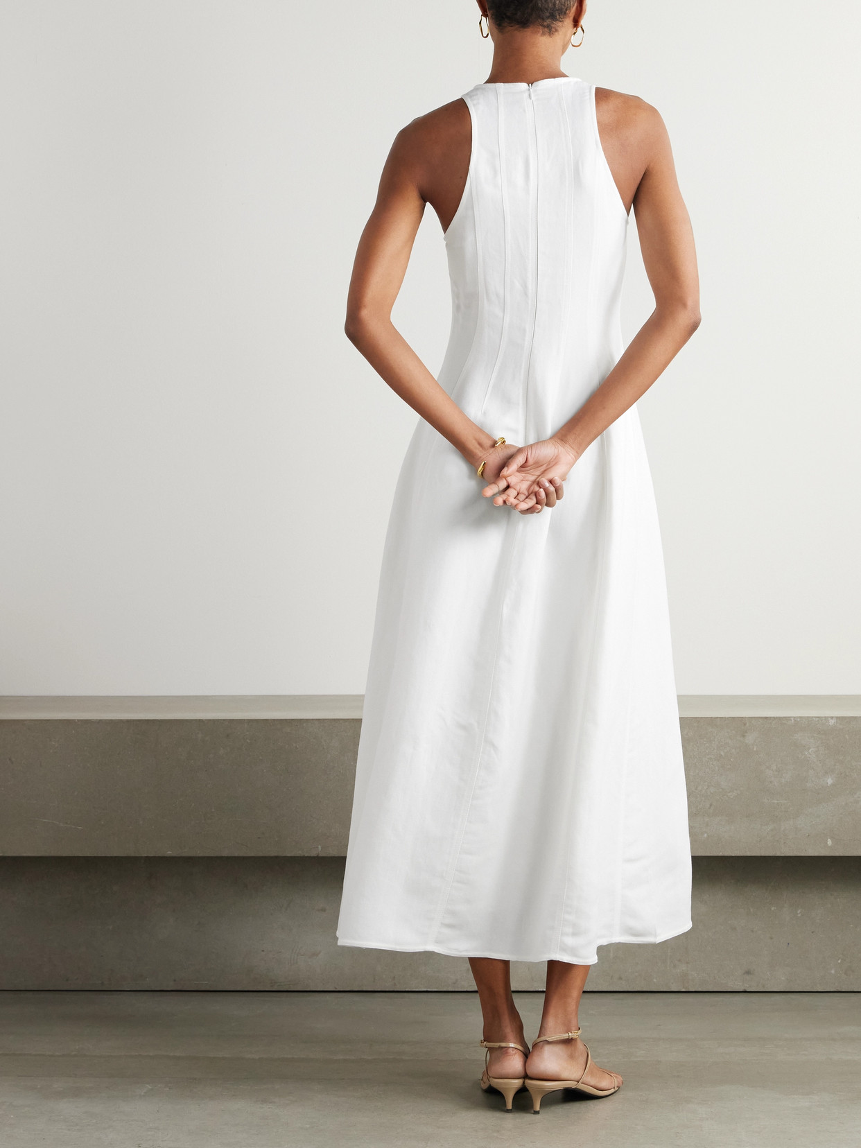 Brunello Cucinelli Paneled Twill Midi Dress In White