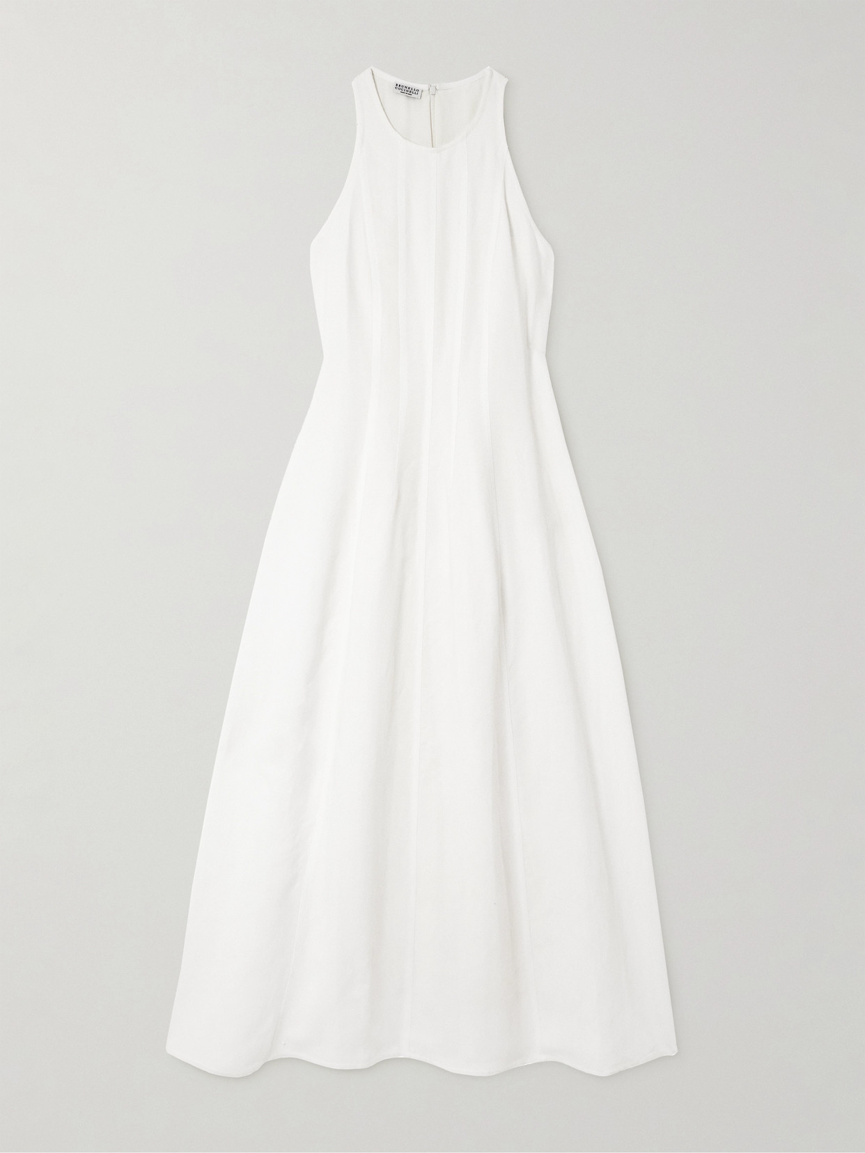 Brunello Cucinelli Paneled Twill Midi Dress In White