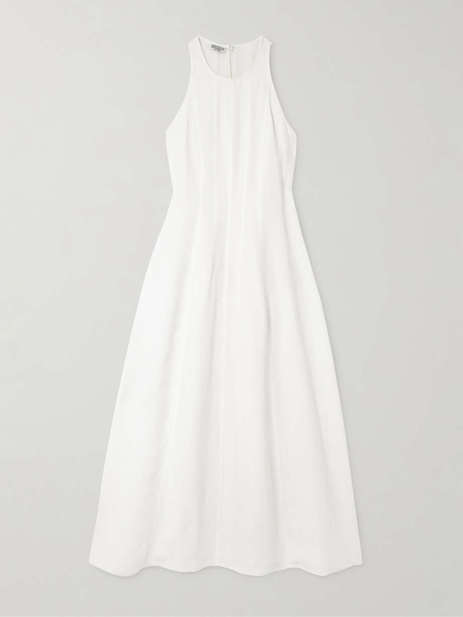 paneled twill midi dress