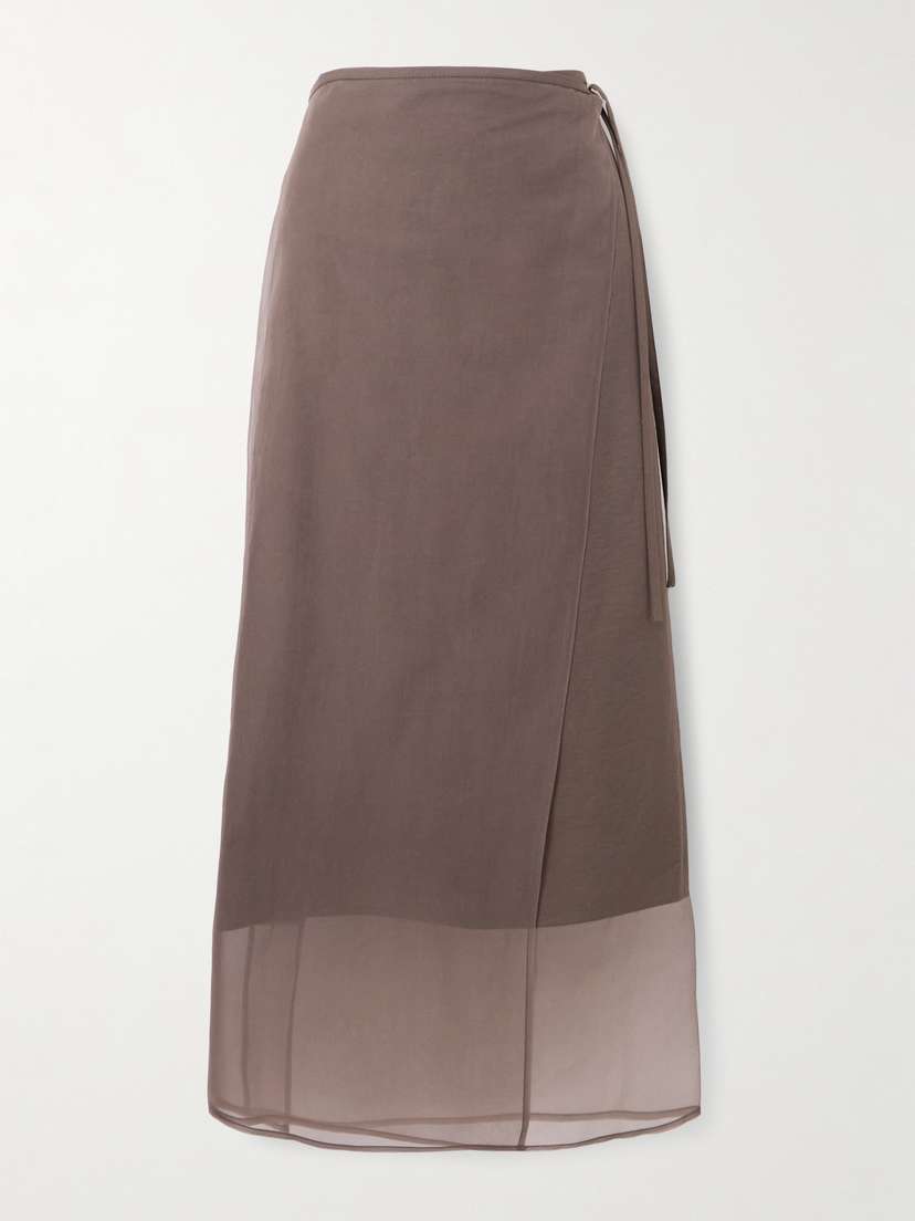 Brunello Cucinelli Organza-trimmed Cotton-blend Midi Wrap Skirt